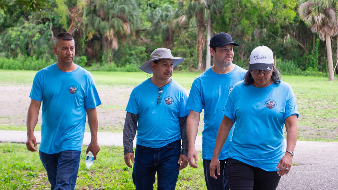 Volunteers walking together on an outreach day